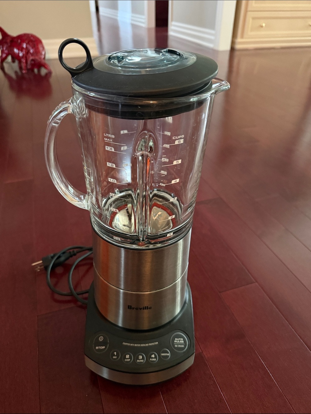 Breville Glass Blender with Black Lid and Brushed Steel Base